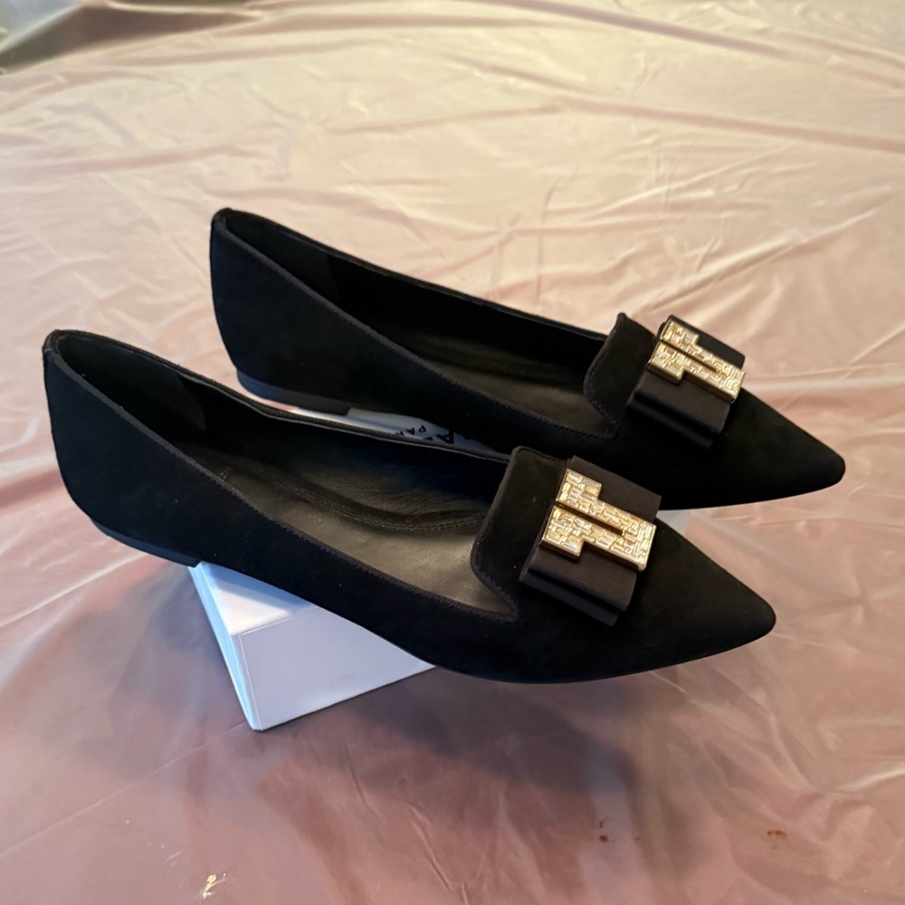 NWOT Tory Burch Black Suede Loafer Flats Bow Jewel T Size 9 MSRP $525 Dustbag - Picture 13 of 16